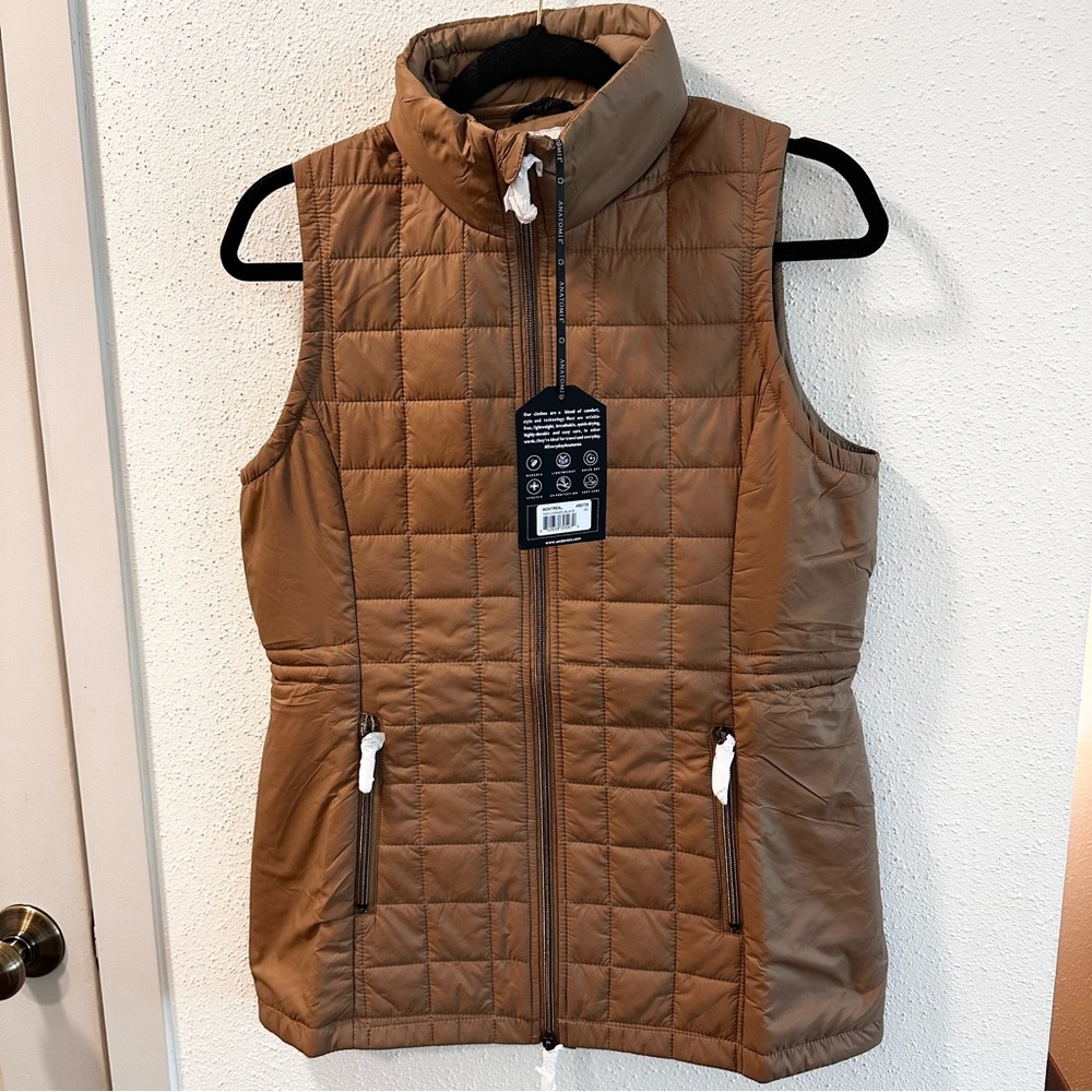 Anatomie Montreal Luxury High Collar Vest SZ M Camel Black - Picture 2 of 14